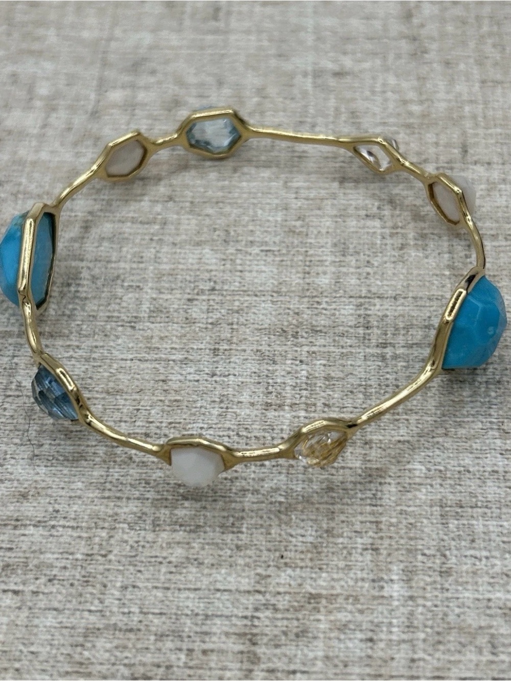Ippolita 18k Yellow Gold Turquoise and Accent Stone Rock Candy Bangle-7.5 inch
